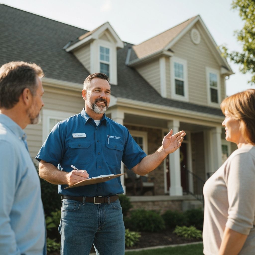 Roofing consultant explaining options to homeowner